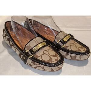 Coach Felisha Women's Signature C Loafers Canvas Patent Leather Tan Black 9.5 B